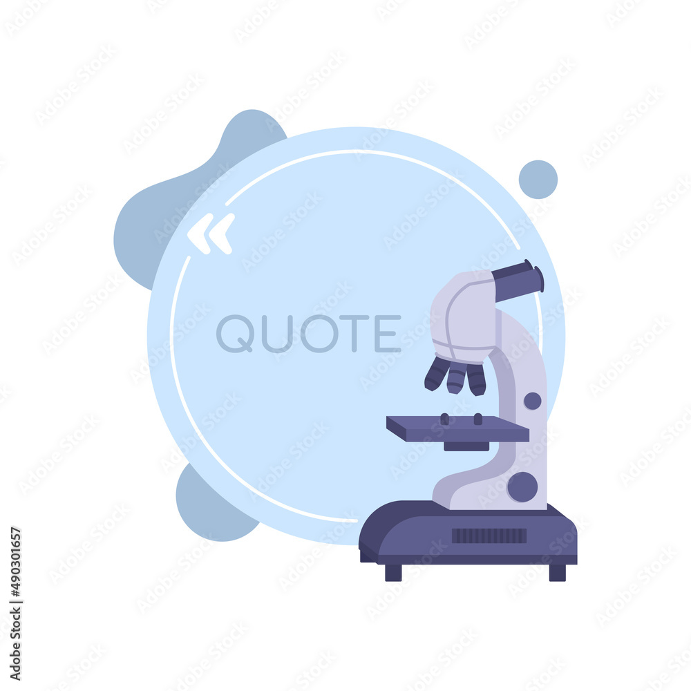 Poster school laboratory equipment quote textbox with flat object. microscope tool. speech bubble with crea