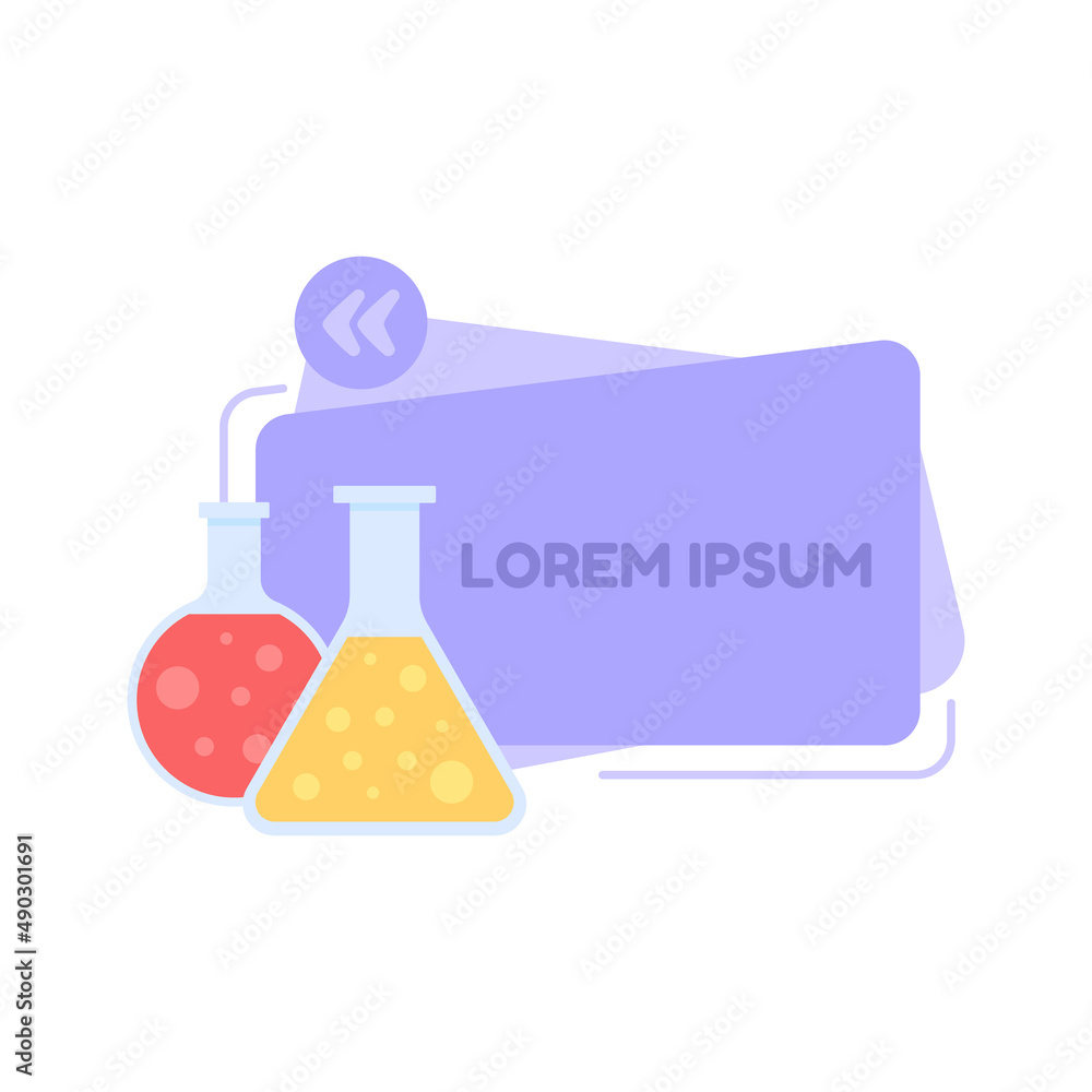 Poster school laboratory test tubes quote textbox with flat object. lab equipment. speech bubble with creat