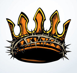 Precious golden crown with thorns. Vector drawing