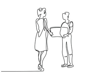 The courier who brings the customer's orders places the orders