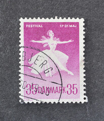 Cancelled postage stamp printed by Denmark, that shows Margrethe Schanne in 