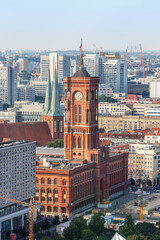 Naklejka premium Berlin Rotes Rathaus town city hall skyline in Germany aerial view portrait format