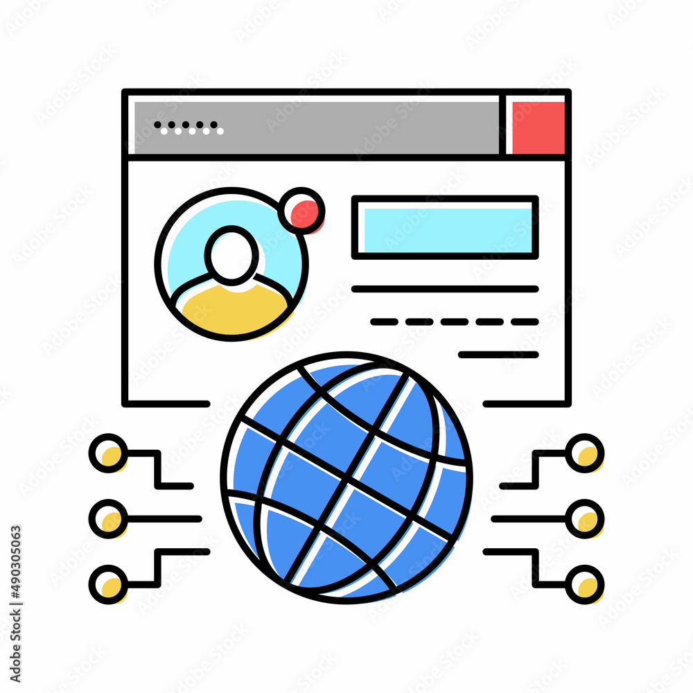 Poster global networking color icon vector illustration