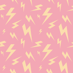 Seamless pattern with lightning on a pink background in a flat style.Vector illustration
