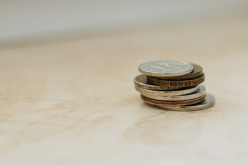 Stack of coins. Russian money. Cash