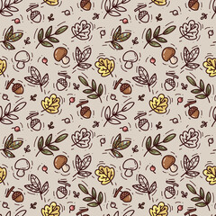 seamless pattern with cute forest plants