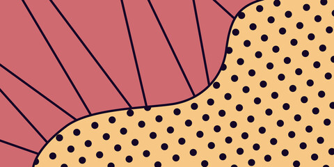 Abstract horizontal poster in pink and yellow colors, polka dots and lines in the style of comics. Vector illustration