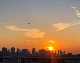 sunset over city