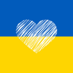 Ukraińska flaga i białe serce. Powiedz "NIE" wojnie. Modlitwa za Ukrainę.