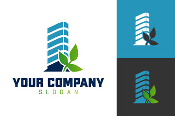 Illustration Vector Graphic of Leaf Skyscraper Logo. Perfect to use for Construction Company