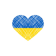 Serce pomalowane w barwy Ukraińskiej flagi. Wsparcie i modlitwa dla Ukrainy. Ilustracja wektorowa.