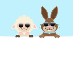 Schaf & Osterhase Sonnenbrille Halten Banner Himmel