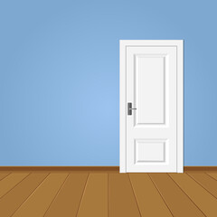 White wooden door in the empty room with copy space