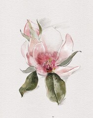 Watercolor magnolia flower with petals 