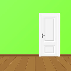White  wooden door in the empty room with copy space 