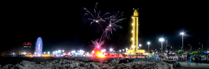 Fireworks at Sablettes promenade. Djamaa el Djazaïr the Great Mosque of Algiers. A big celebration...