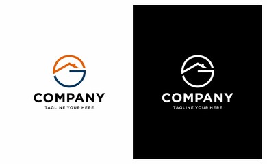 Combination house logo with the letter G concept. Unique and simple construction logo on a black and white background.