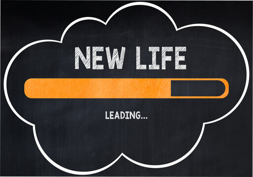 New life on Chalkboard Concept,loading bar background,blackboard background with white cloud.