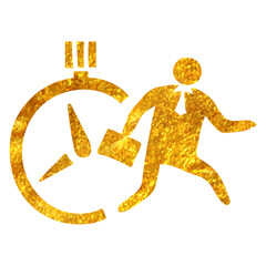 Hand drawn gold foil texture icon Businessman clock