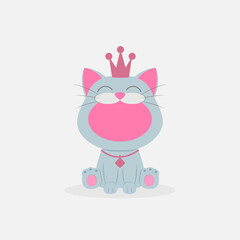 Funny cat with a crown on his head, character, vector illustration in a flat style