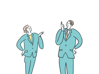 スーツを着た若い男性と女性、カラー（横、中央配置）