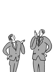 スーツを着た若い男性と女性（縦、配置）