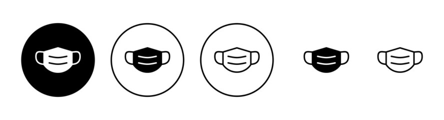 Mask icons set. Medical mask sign and symbol. Man face with mask icon. Safety breathing mask