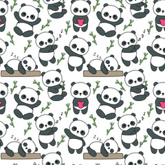 Cute panda vector seamless pattern, panda background