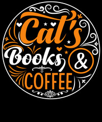 cat's books and coffee t-shirt design for Pet lovers.