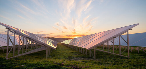 Photovoltaic farm on a green field