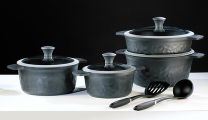 nonstick kitchen cookware on non-isolated background
