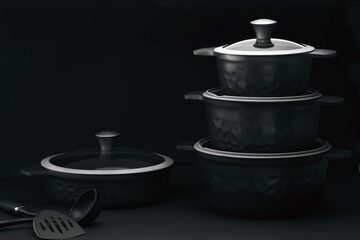 nonstick kitchen cookware on non-isolated background
