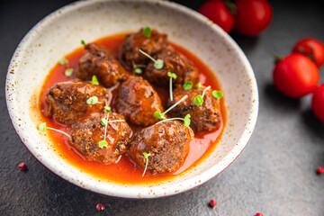 meatballs tomato sauce meat beef veal pork lamb fresh meal food diet snack on the table copy space food background 