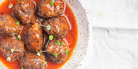 meatballs tomato sauce meat beef veal pork lamb fresh meal food diet snack on the table copy space food background 