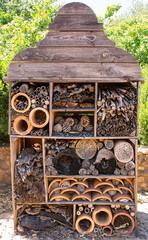 A rustic insect hotel.