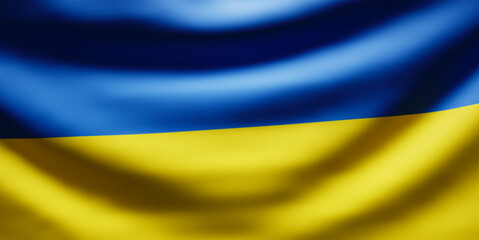 National flag of Ukraine.  Blue and yellow silk fabric Ukrainian flag waving on the wind.