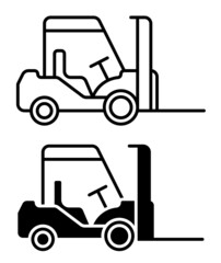 Linear icon. Forklift to move goods around the warehouse. Transport for unloading and transporting heavy boxes. Simple black and white vector isolated on white background