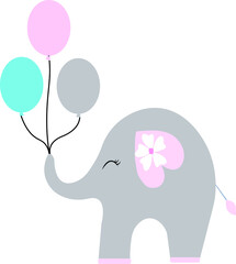 elephant with balloons vector ollustrator