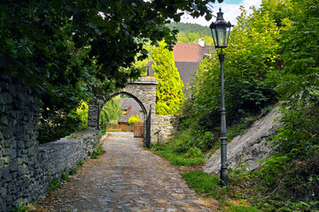 Historical Stone Castle Gate in Štramberk.