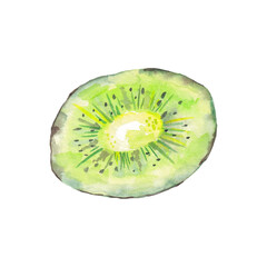 Naklejka na ściany i meble sliced kiwi fruit isolated on a white background. watercolor illustration