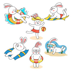 Character of Cute rabbit cartoon collection with vacation time on white background,Drawing vector illustration.
