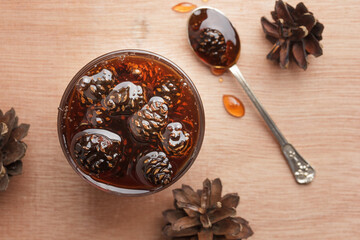 Delicious cone jam in a jar