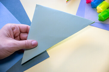 step by step how to make an origami rabbit. easter holiday, greeting card. cute sleeping bunny. Do...