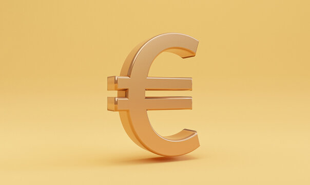 Golden euro sign on yellow background for currency exchange and money transfer concept , Euro  is the main money of European Union region by 3d render.