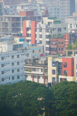 high angle view of dhaka city residential and financial buildings at sunny day 