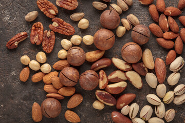 Assorted nuts on a dark background