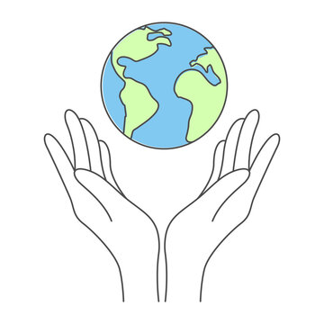 Two open hands with planet Earth. Ecology concept.