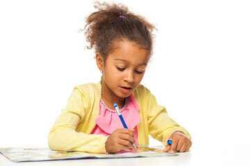 Young little girl on white isolated background