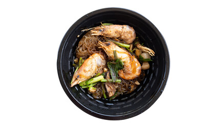Baked Shrimp with Glass Noodles in black bowl