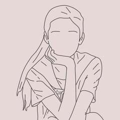 line art design of a beautiful girl with long hair